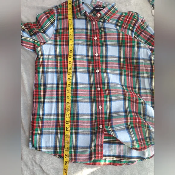 Land’s End Flannel Button-down Shirt Women's Sz 14 Large Plaid Long Slveeve - Picture 6 of 16